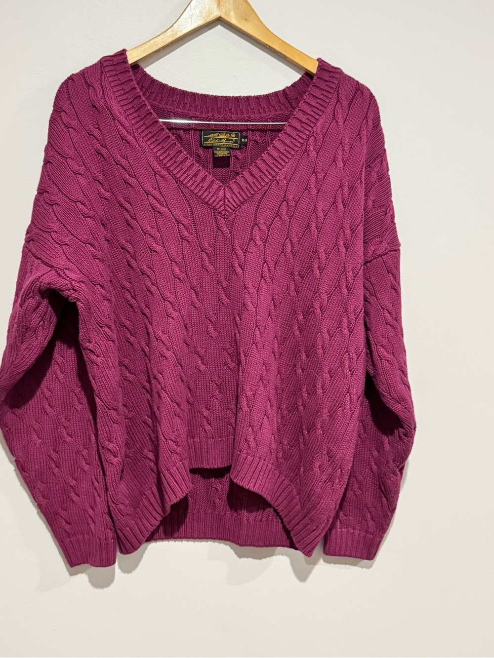 Vintage Eddie Bauer Chunky Cable Knit Sweater Womens Size Medium Pink Fuchsia